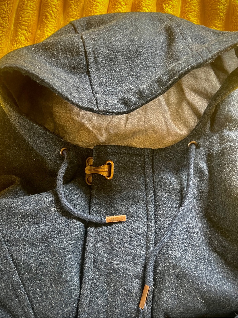 Wool Blend Hooded Toggle Coat in Navy Blue